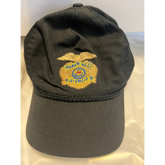 Other - Vintage Littleton Police Hat USA Made Adjustable Strap Black Cap  OS Leather